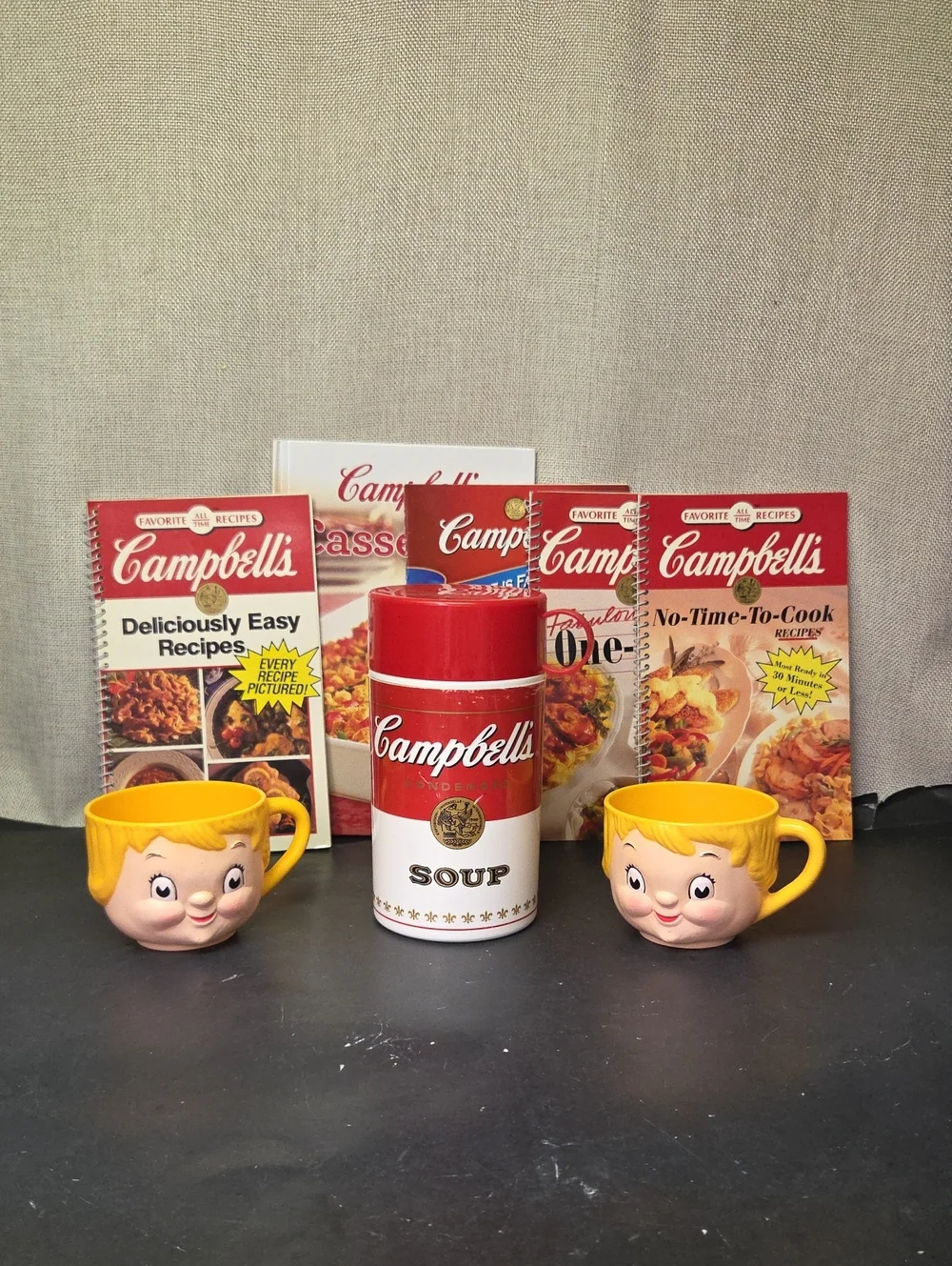 Campbell's Soup Thermos‎ And 2 Dolly Dangle Mugs, 5 Recipe Books